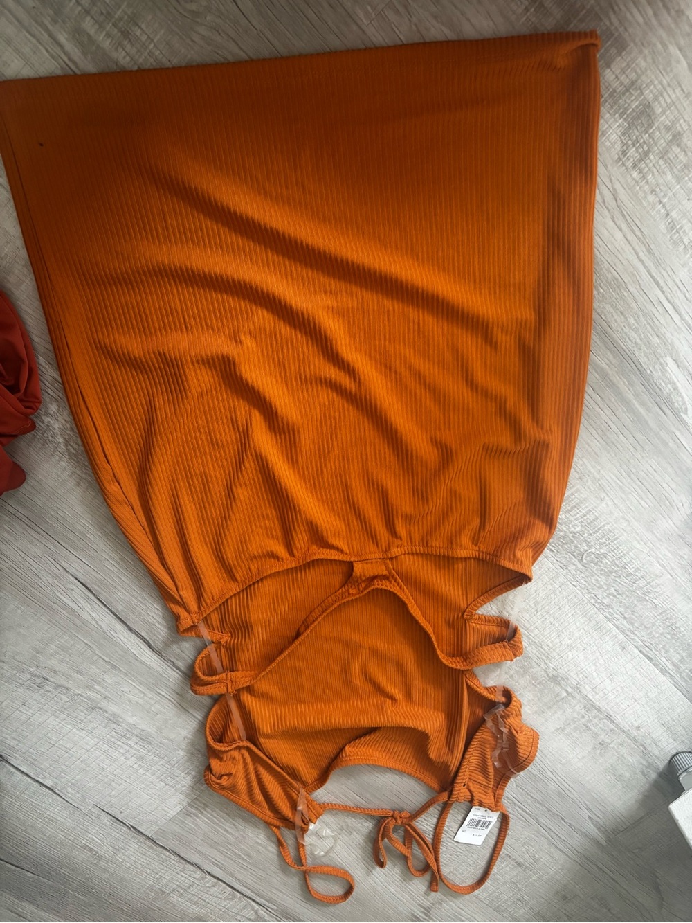 Ribbed Orange Tie-Strap Bodycon Dress